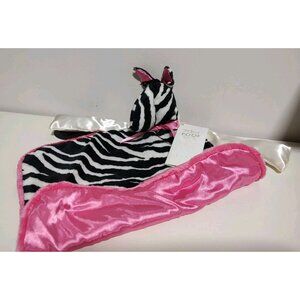 Woof & Poof Zebra w/ Pink Satin Back Baby Security Blanket Lovey Plush *NWT*